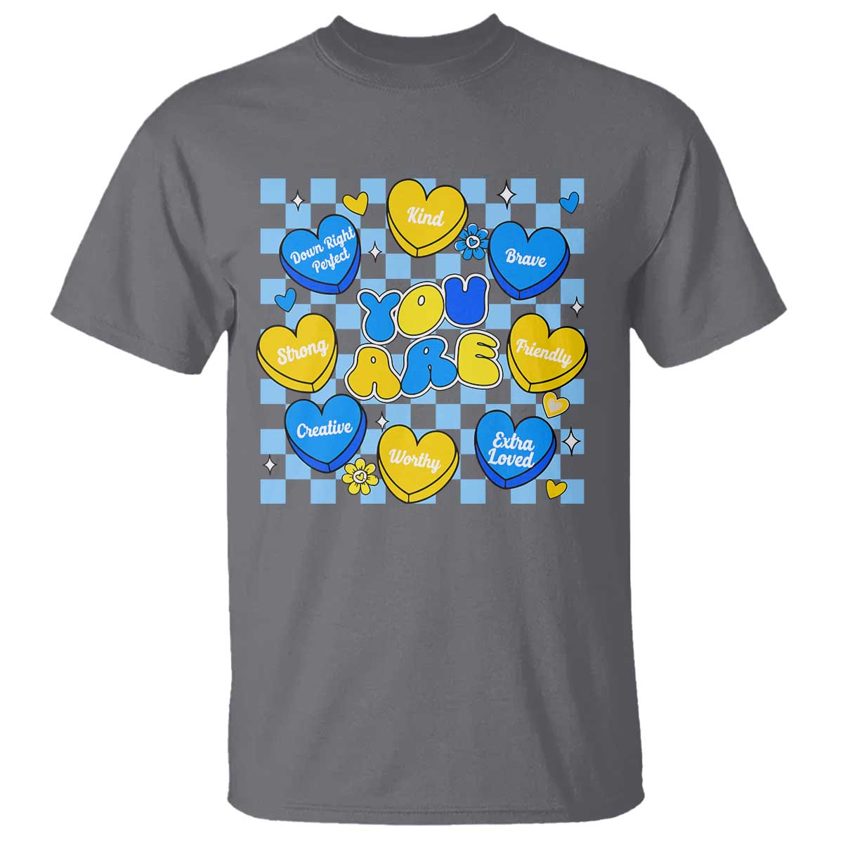 World Down Syndrome Day T Shirt Blue Yellow Ribbon Retro Heart Love