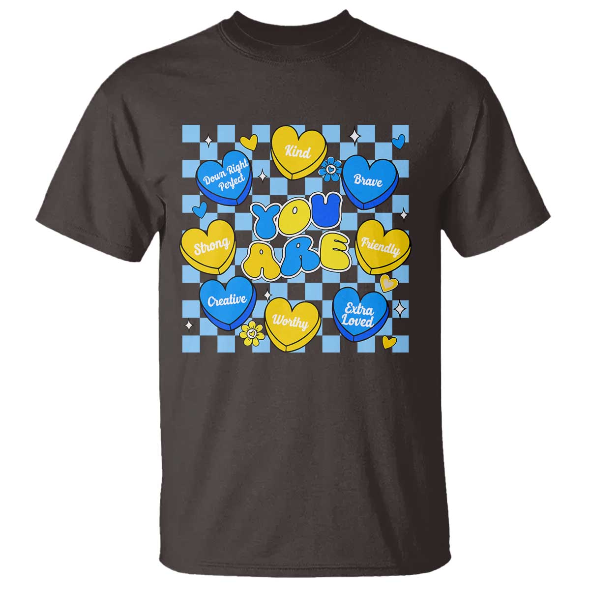 World Down Syndrome Day T Shirt Blue Yellow Ribbon Retro Heart Love
