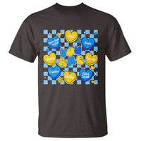World Down Syndrome Day T Shirt Blue Yellow Ribbon Retro Heart Love