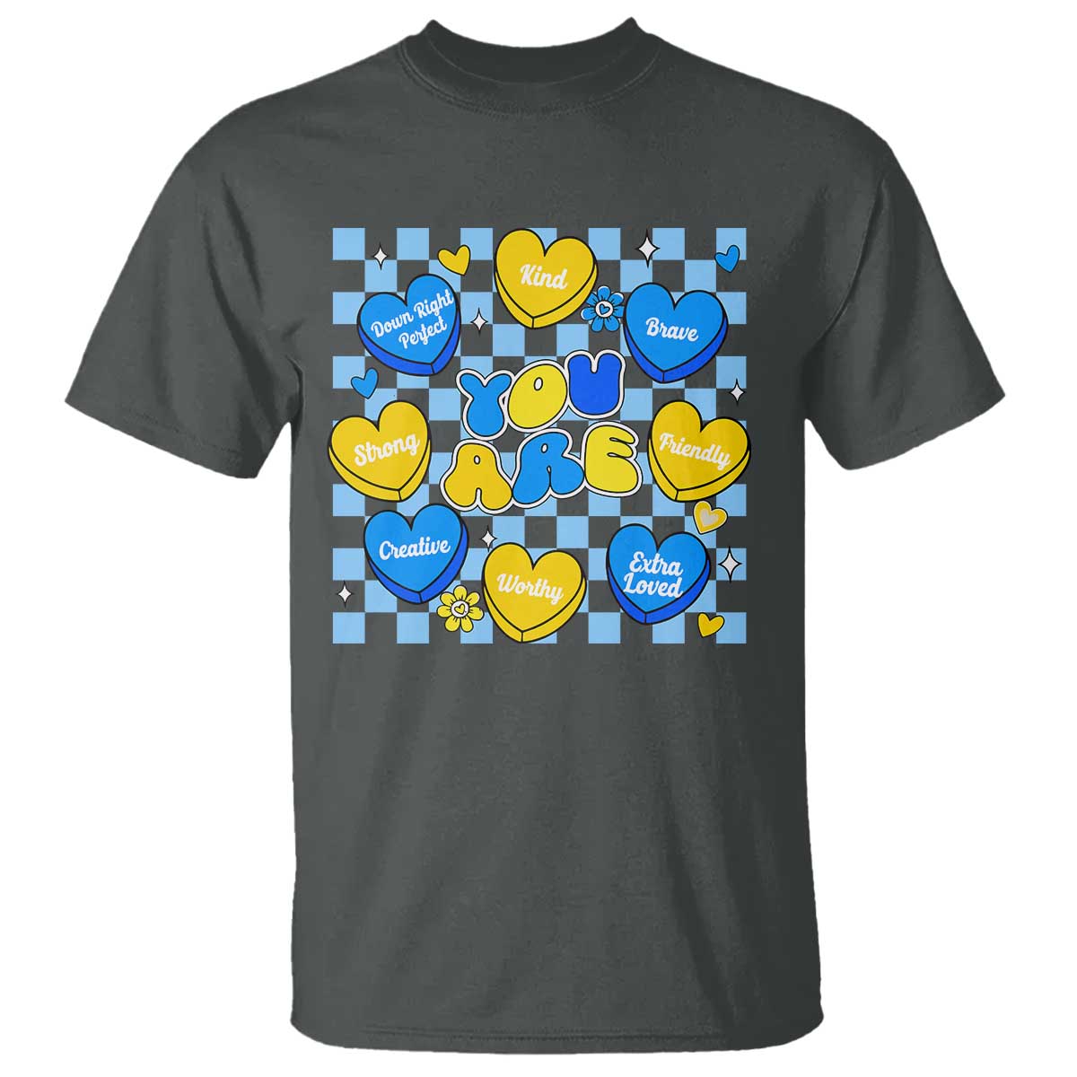 World Down Syndrome Day T Shirt Blue Yellow Ribbon Retro Heart Love