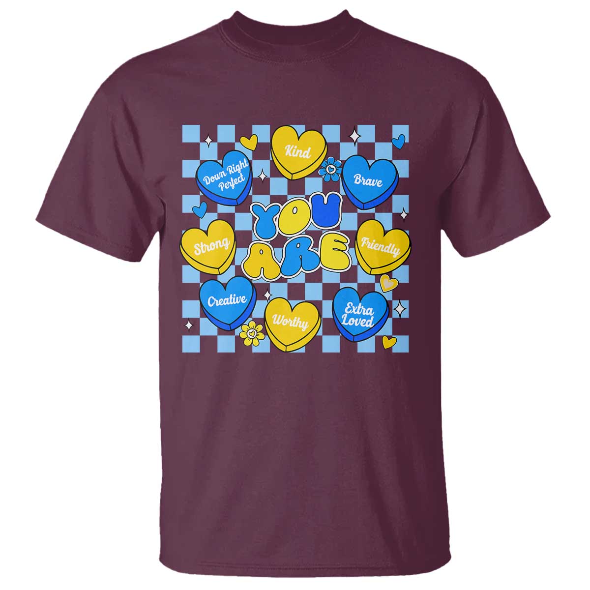 World Down Syndrome Day T Shirt Blue Yellow Ribbon Retro Heart Love