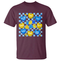 World Down Syndrome Day T Shirt Blue Yellow Ribbon Retro Heart Love