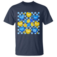 World Down Syndrome Day T Shirt Blue Yellow Ribbon Retro Heart Love