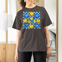 World Down Syndrome Day T Shirt For Women Blue Yellow Ribbon Retro Heart Love