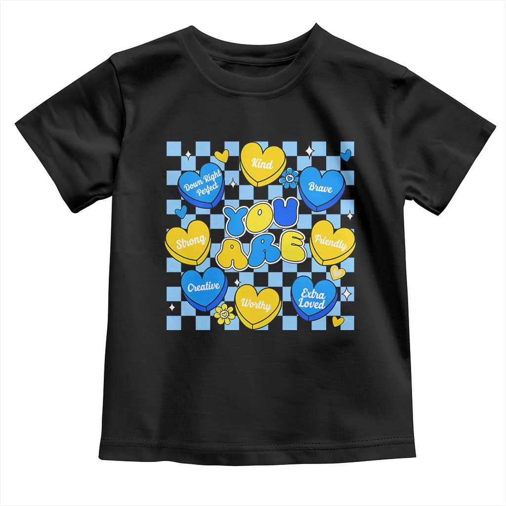 World Down Syndrome Day Toddler T Shirt Blue Yellow Ribbon Retro Heart Love