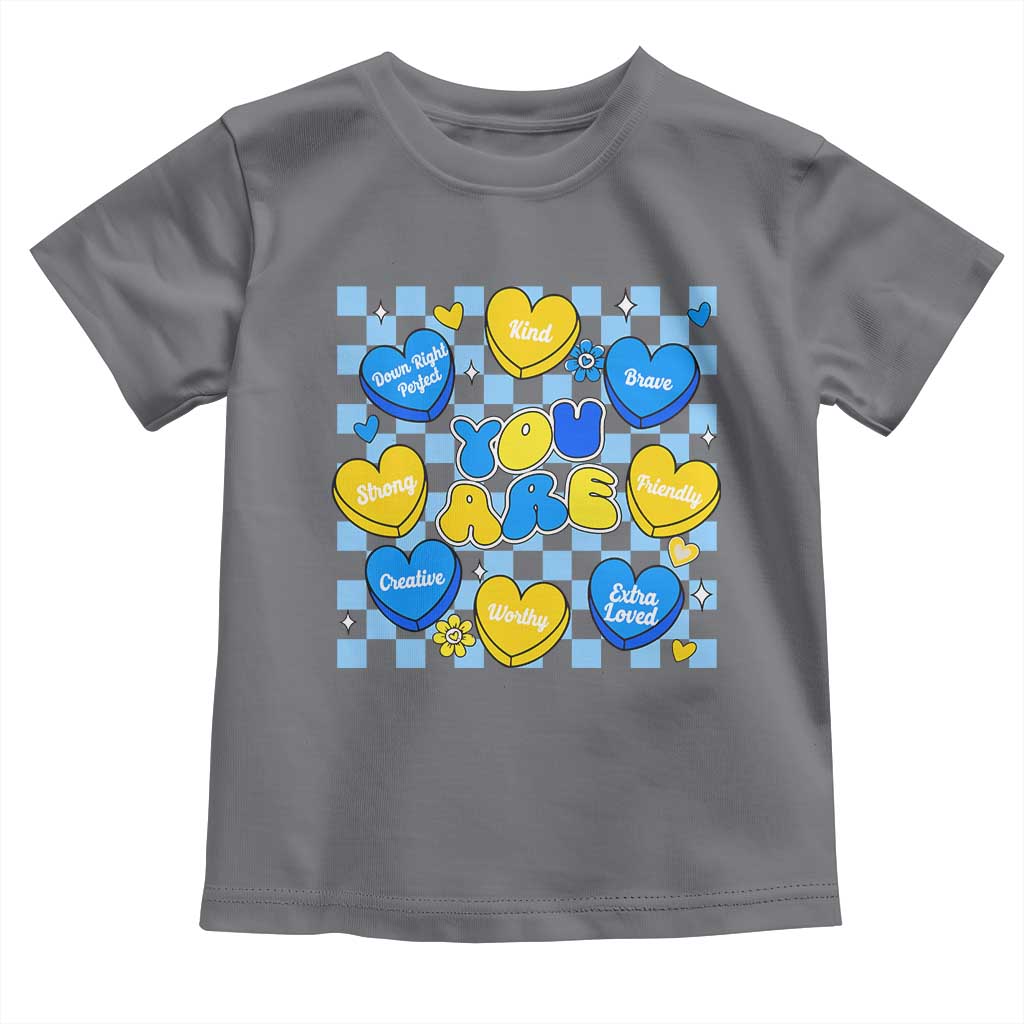 World Down Syndrome Day Toddler T Shirt Blue Yellow Ribbon Retro Heart Love