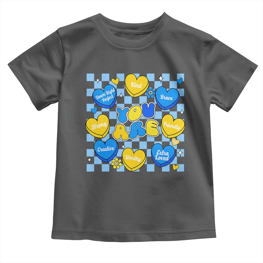 World Down Syndrome Day Toddler T Shirt Blue Yellow Ribbon Retro Heart Love