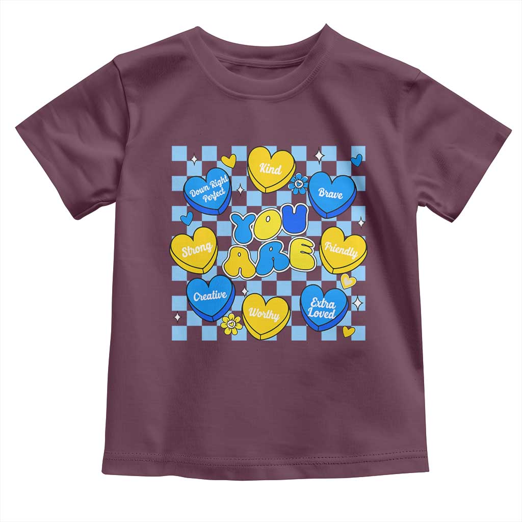 World Down Syndrome Day Toddler T Shirt Blue Yellow Ribbon Retro Heart Love