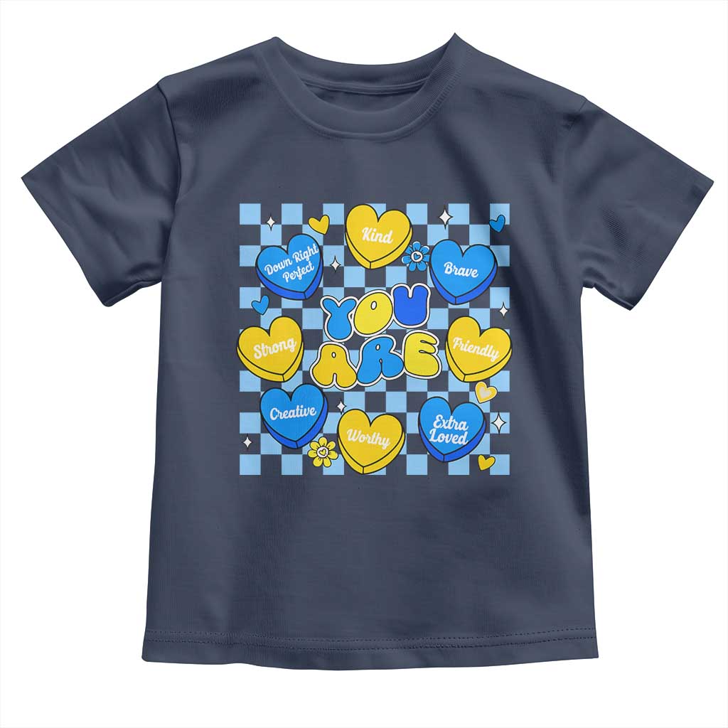 World Down Syndrome Day Toddler T Shirt Blue Yellow Ribbon Retro Heart Love