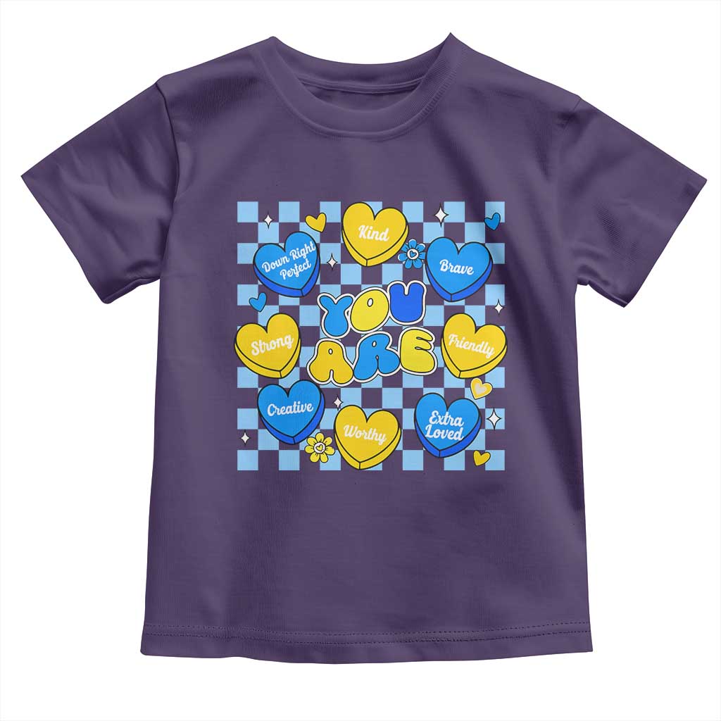 World Down Syndrome Day Toddler T Shirt Blue Yellow Ribbon Retro Heart Love