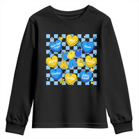 World Down Syndrome Day Youth Sweatshirt Blue Yellow Ribbon Retro Heart Love
