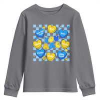World Down Syndrome Day Youth Sweatshirt Blue Yellow Ribbon Retro Heart Love