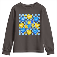 World Down Syndrome Day Youth Sweatshirt Blue Yellow Ribbon Retro Heart Love