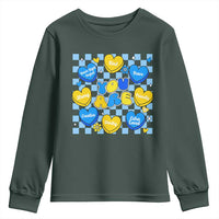 World Down Syndrome Day Youth Sweatshirt Blue Yellow Ribbon Retro Heart Love
