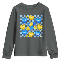World Down Syndrome Day Youth Sweatshirt Blue Yellow Ribbon Retro Heart Love