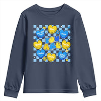 World Down Syndrome Day Youth Sweatshirt Blue Yellow Ribbon Retro Heart Love