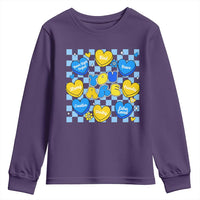 World Down Syndrome Day Youth Sweatshirt Blue Yellow Ribbon Retro Heart Love