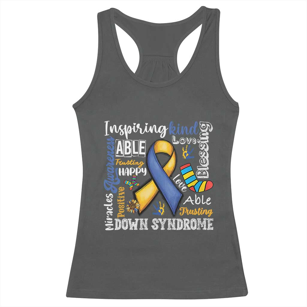 Down Syndrome Awareness Racerback Tank Top Rock Your Socks Different Not Less