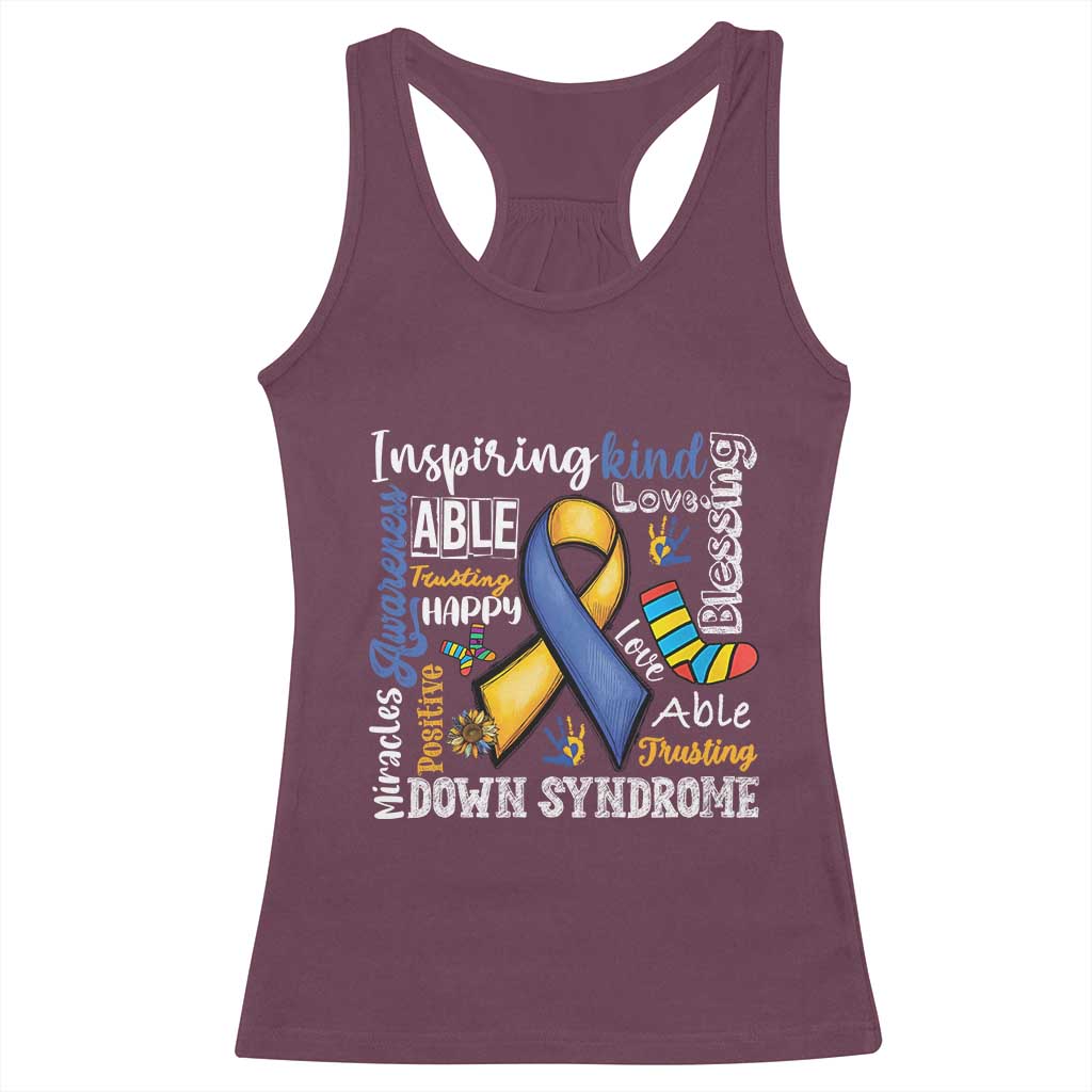 Down Syndrome Awareness Racerback Tank Top Rock Your Socks Different Not Less
