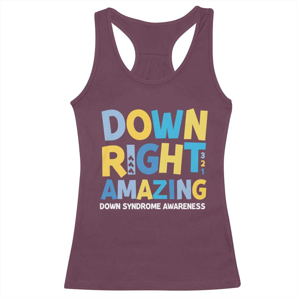 World Down Syndrome Day Racerback Tank Top 321 Awareness Support Down Right Amazing Three Arrows