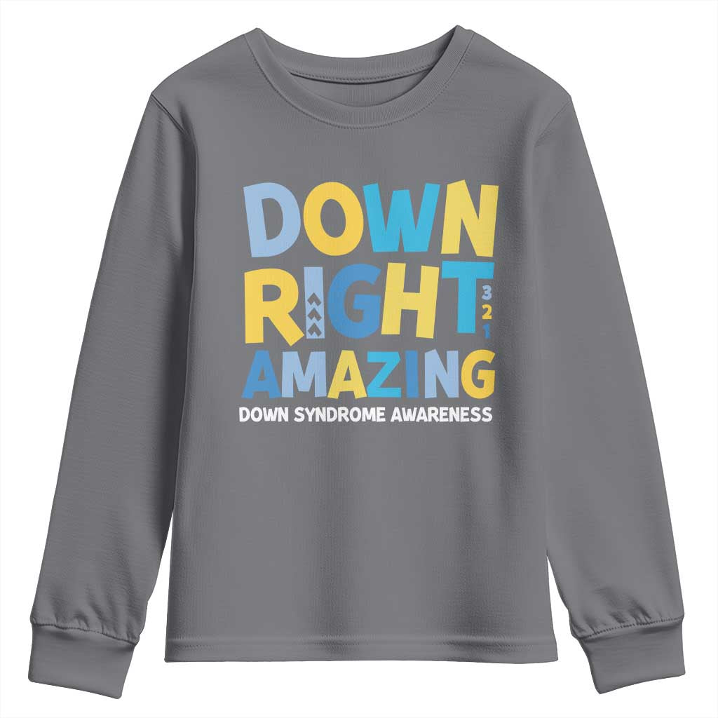 World Down Syndrome Day Youth Sweatshirt 321 Awareness Support Down Right Amazing Three Arrows