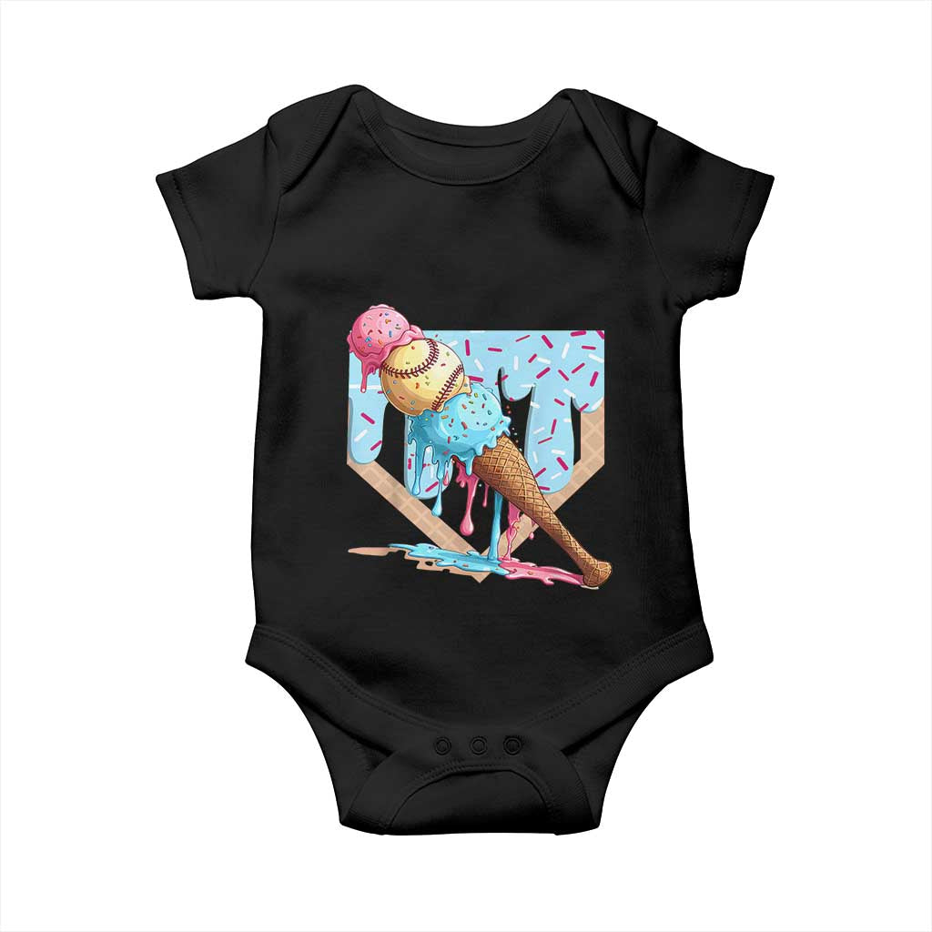 Baseball Ice Cream Dripping Baby Onesie Baseball Bat Home Plate Drip