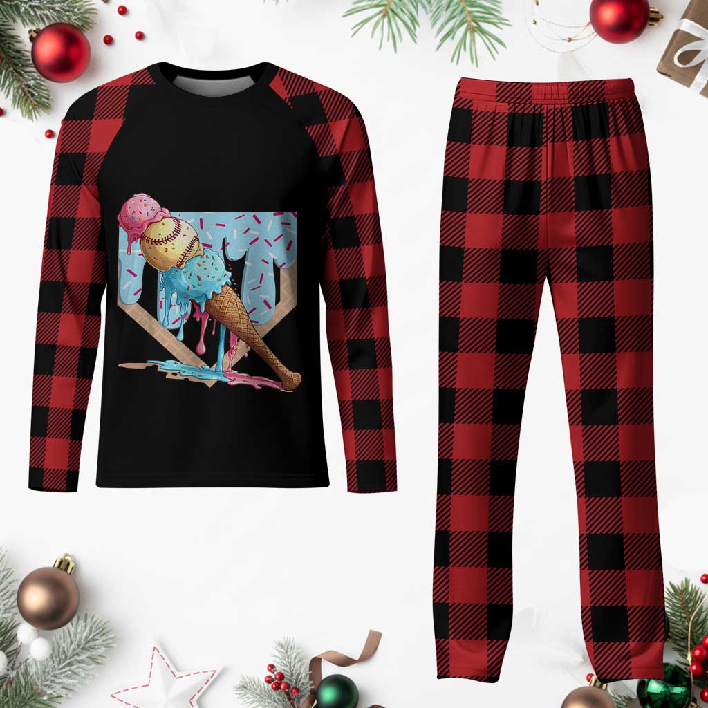Baseball Ice Cream Dripping Plaid Pajama Set Baseball Bat Home Plate Drip - Wonder Print Shop