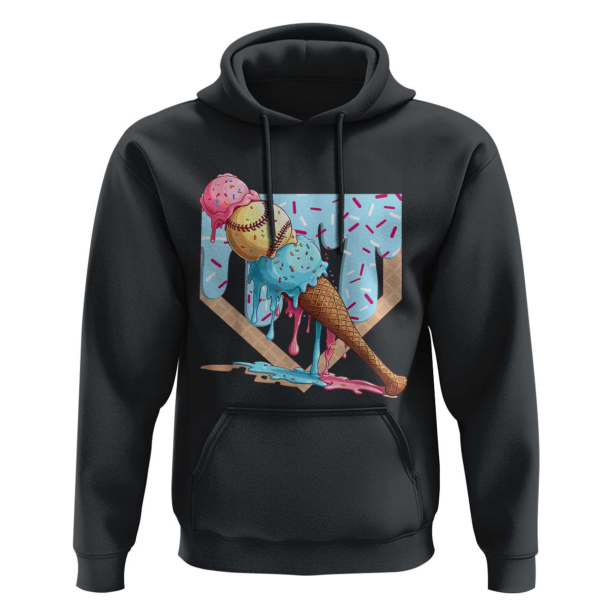 Baseball Ice Cream Dripping Hoodie Baseball Bat Home Plate Drip