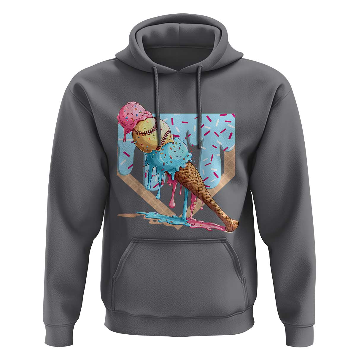 Baseball Ice Cream Dripping Hoodie Baseball Bat Home Plate Drip