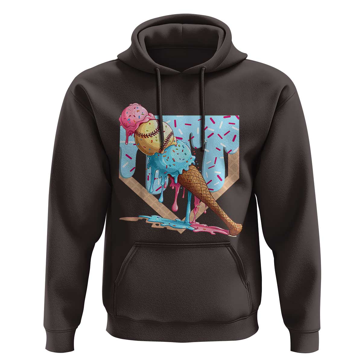Baseball Ice Cream Dripping Hoodie Baseball Bat Home Plate Drip