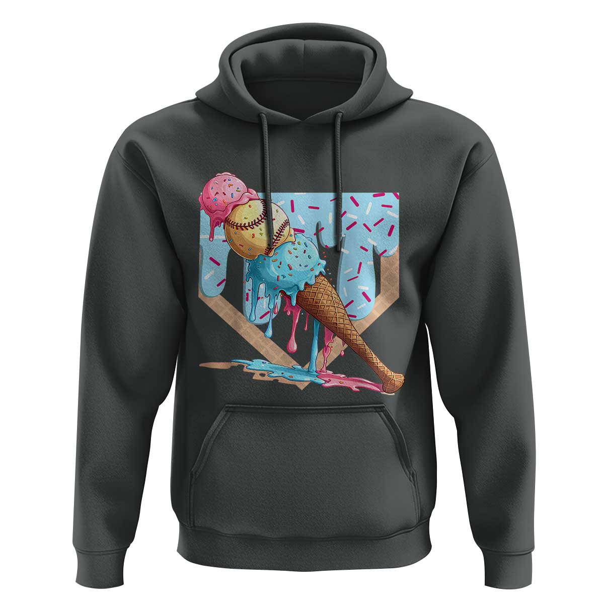 Baseball Ice Cream Dripping Hoodie Baseball Bat Home Plate Drip