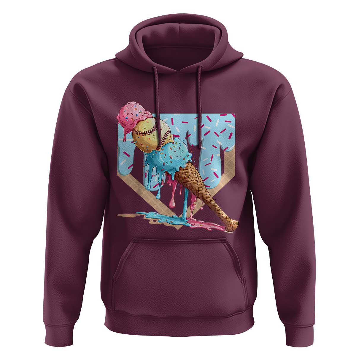 Baseball Ice Cream Dripping Hoodie Baseball Bat Home Plate Drip
