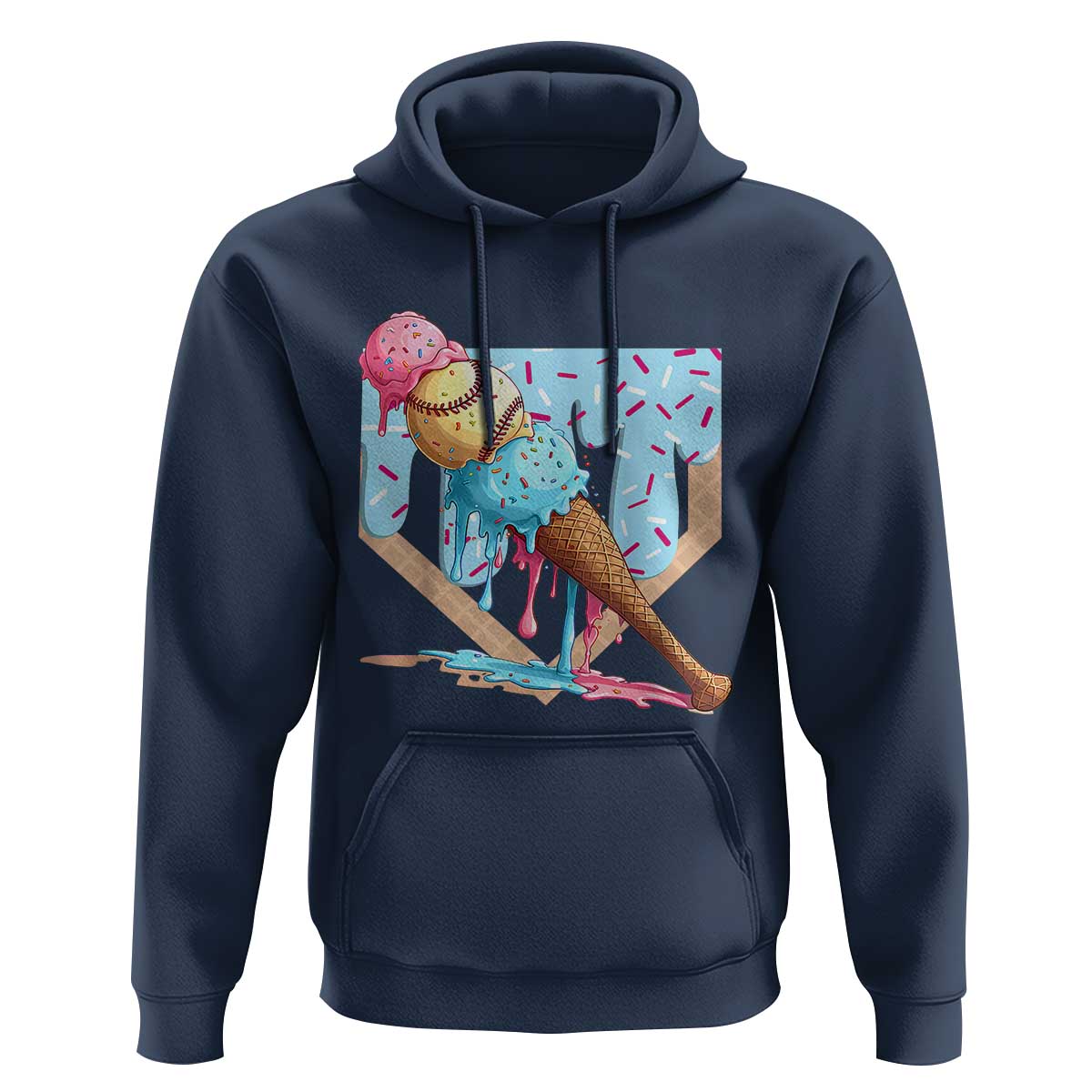 Baseball Ice Cream Dripping Hoodie Baseball Bat Home Plate Drip