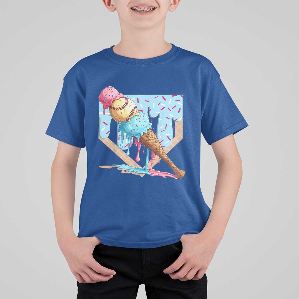 Baseball Ice Cream Dripping T Shirt For Kid Baseball Bat Home Plate Drip