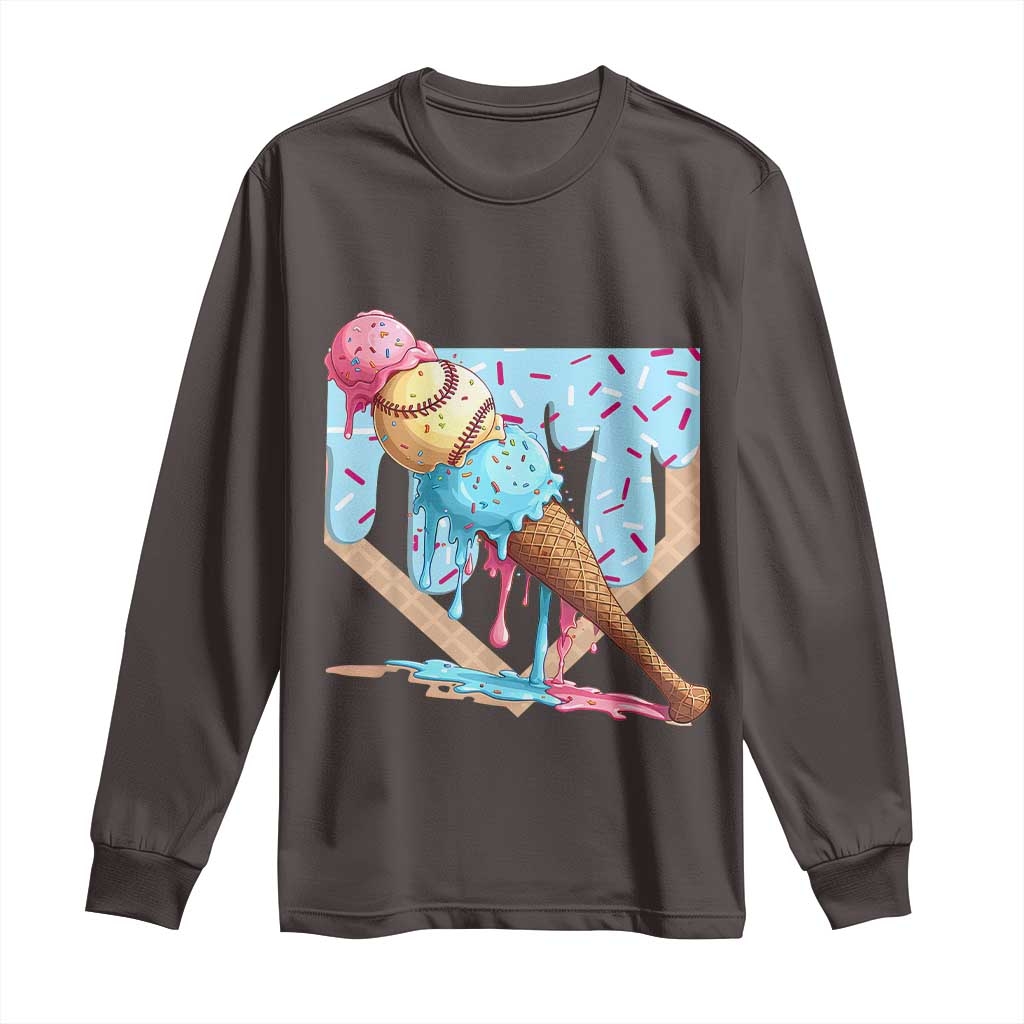Baseball Ice Cream Dripping Long Sleeve Shirt Baseball Bat Home Plate Drip