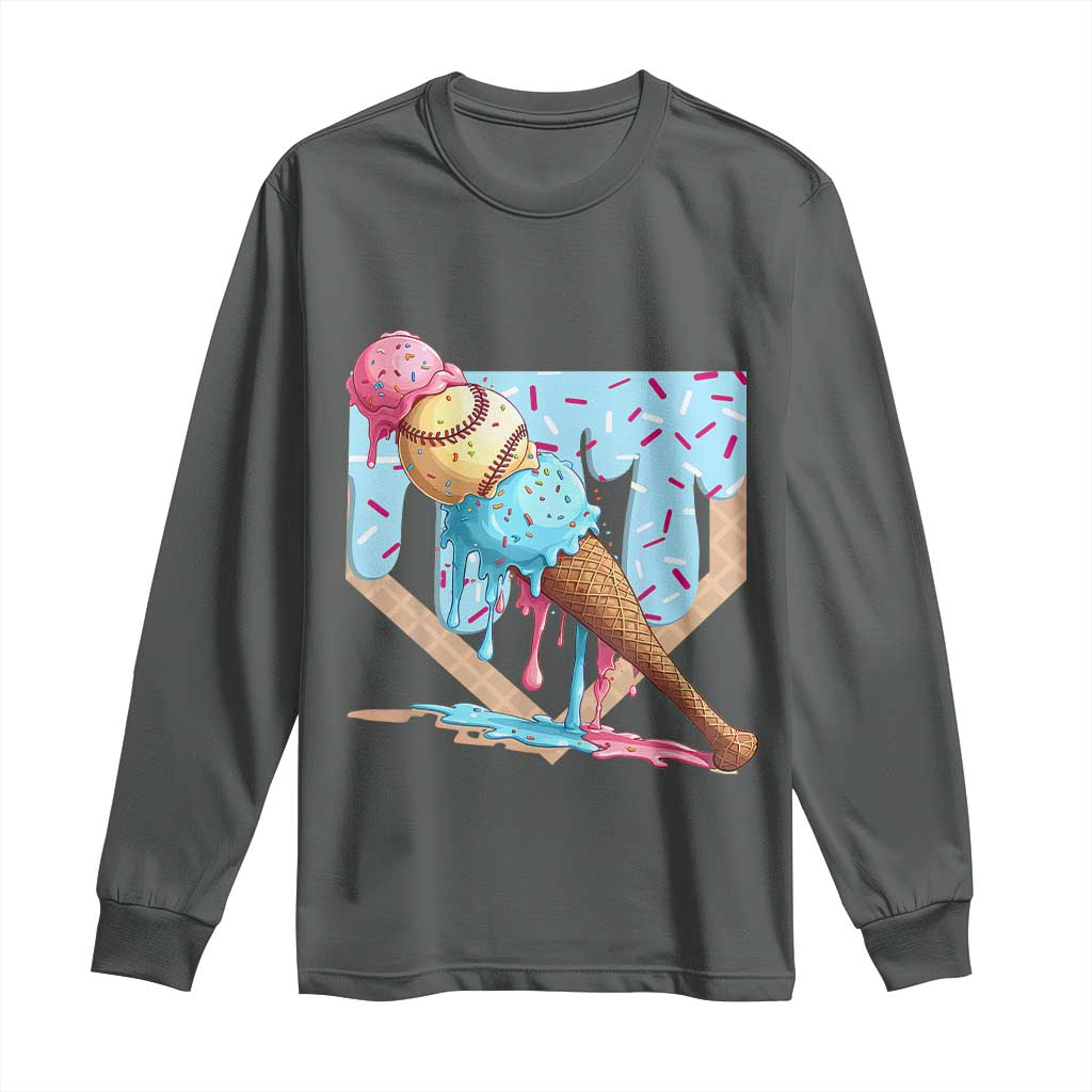 Baseball Ice Cream Dripping Long Sleeve Shirt Baseball Bat Home Plate Drip