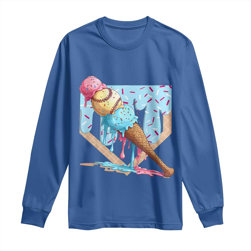 Baseball Ice Cream Dripping Long Sleeve Shirt Baseball Bat Home Plate Drip