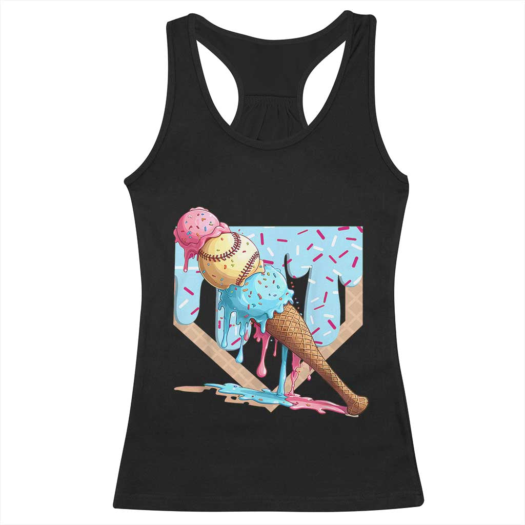 Baseball Ice Cream Dripping Racerback Tank Top Baseball Bat Home Plate Drip