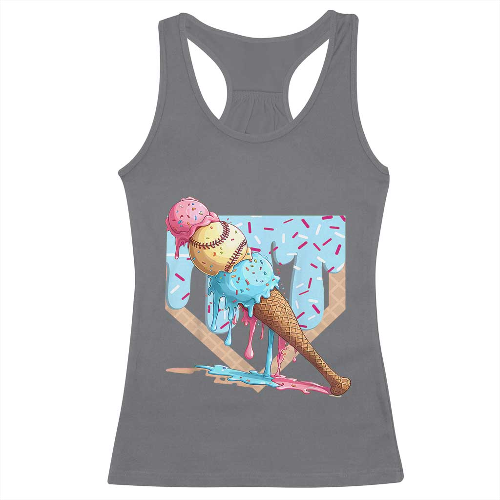 Baseball Ice Cream Dripping Racerback Tank Top Baseball Bat Home Plate Drip