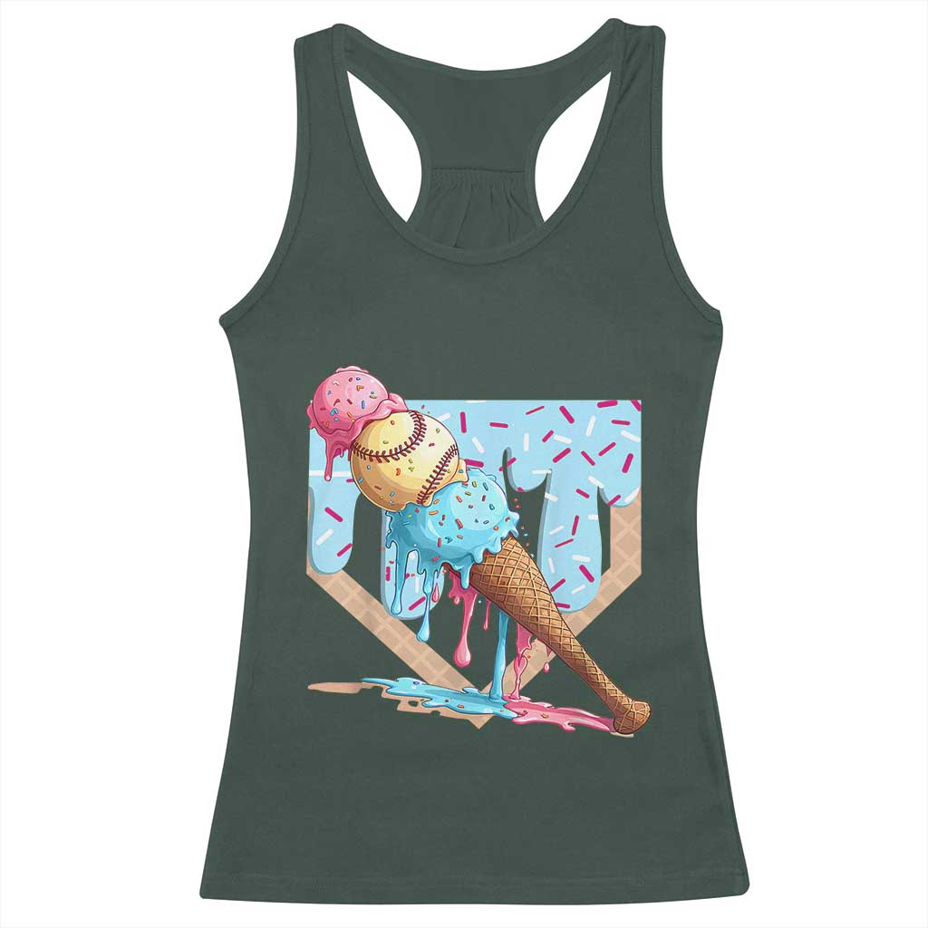 Baseball Ice Cream Dripping Racerback Tank Top Baseball Bat Home Plate Drip