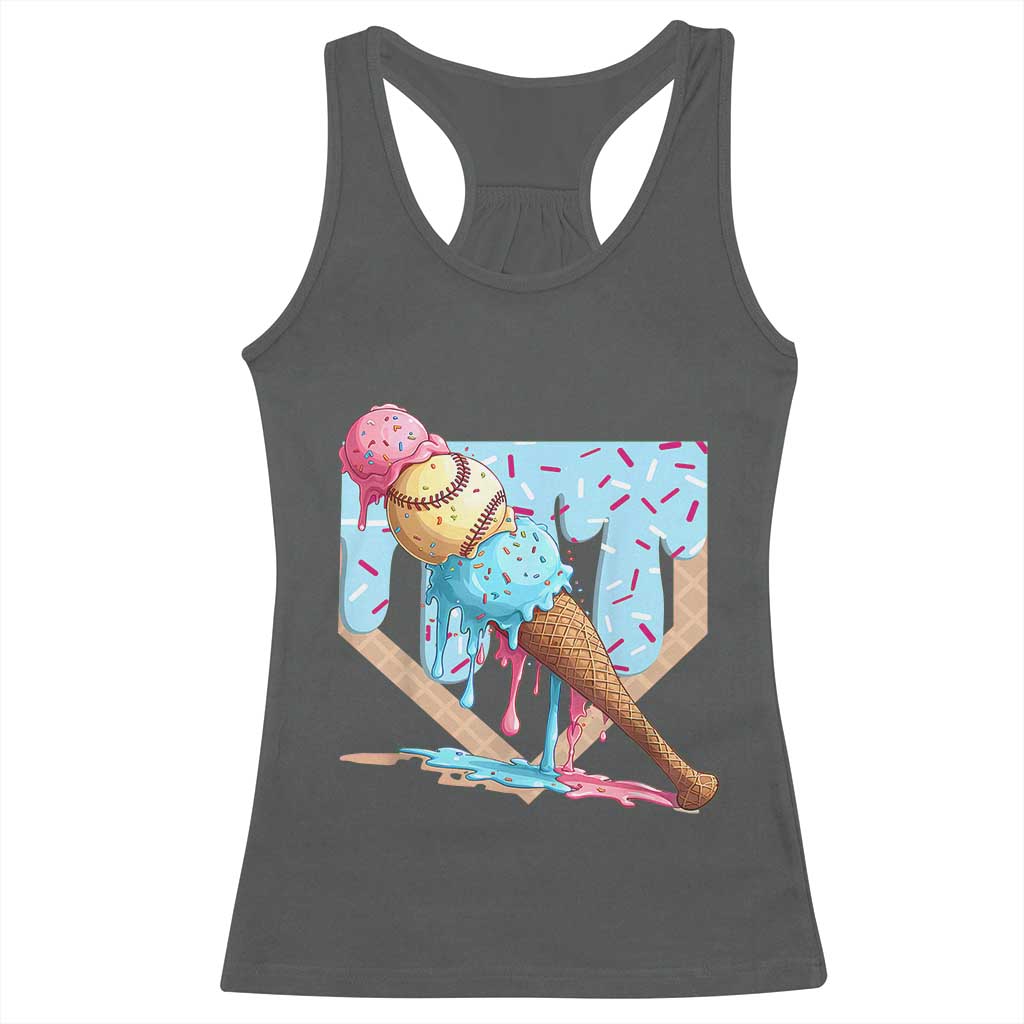 Baseball Ice Cream Dripping Racerback Tank Top Baseball Bat Home Plate Drip