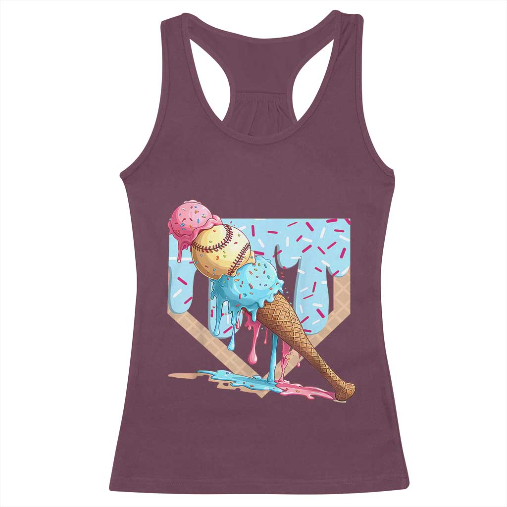 Baseball Ice Cream Dripping Racerback Tank Top Baseball Bat Home Plate Drip