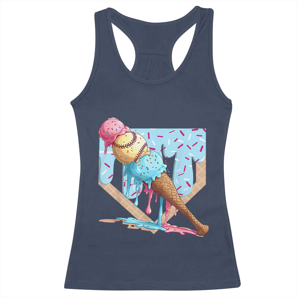 Baseball Ice Cream Dripping Racerback Tank Top Baseball Bat Home Plate Drip