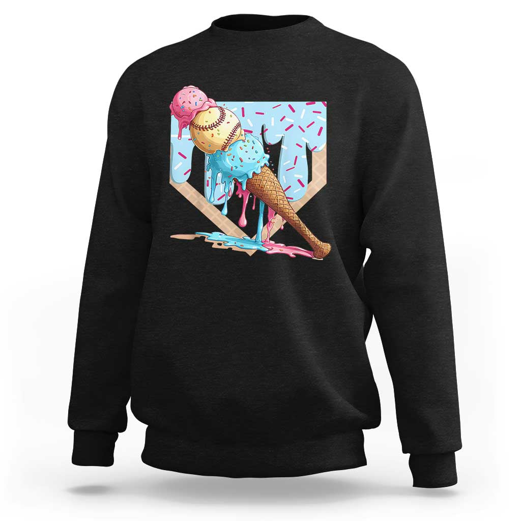 Baseball Ice Cream Dripping Sweatshirt Baseball Bat Home Plate Drip