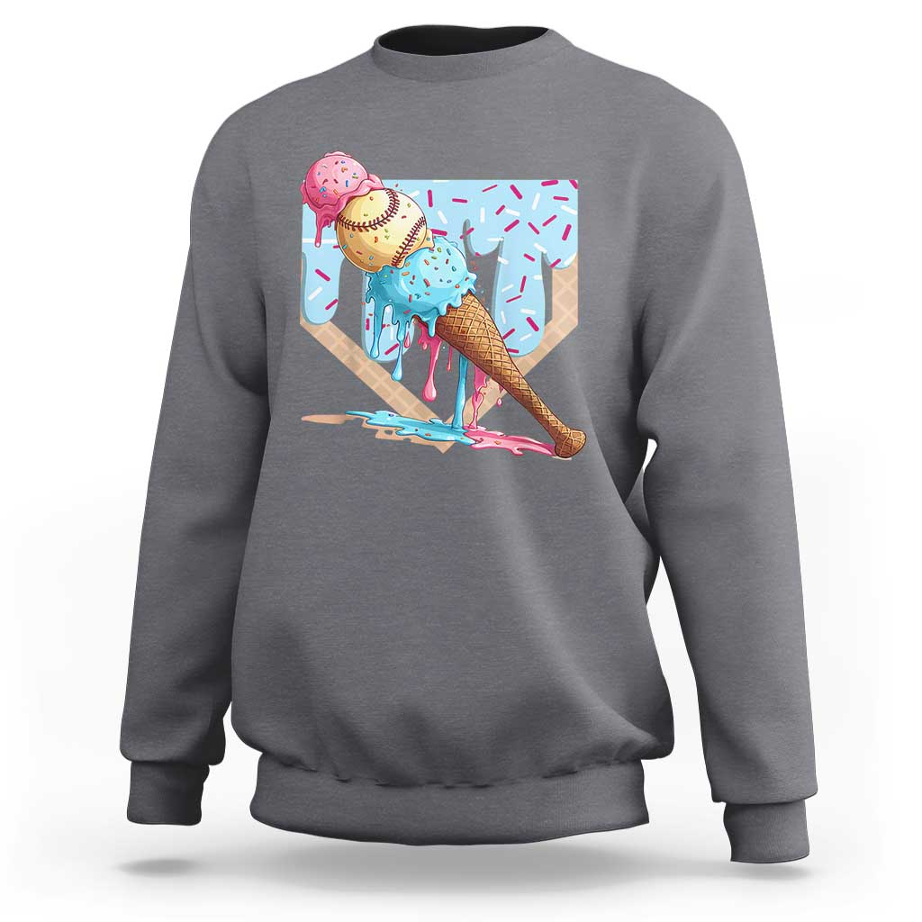 Baseball Ice Cream Dripping Sweatshirt Baseball Bat Home Plate Drip