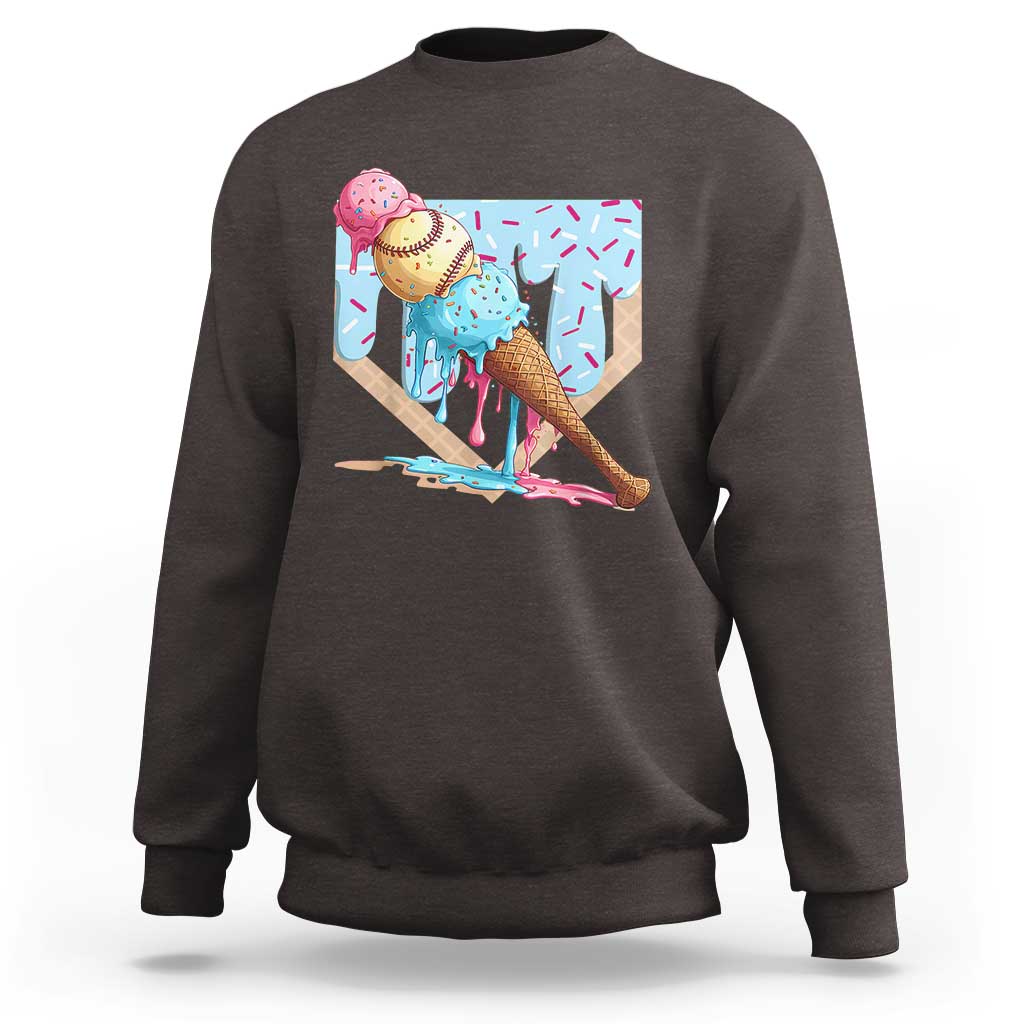 Baseball Ice Cream Dripping Sweatshirt Baseball Bat Home Plate Drip