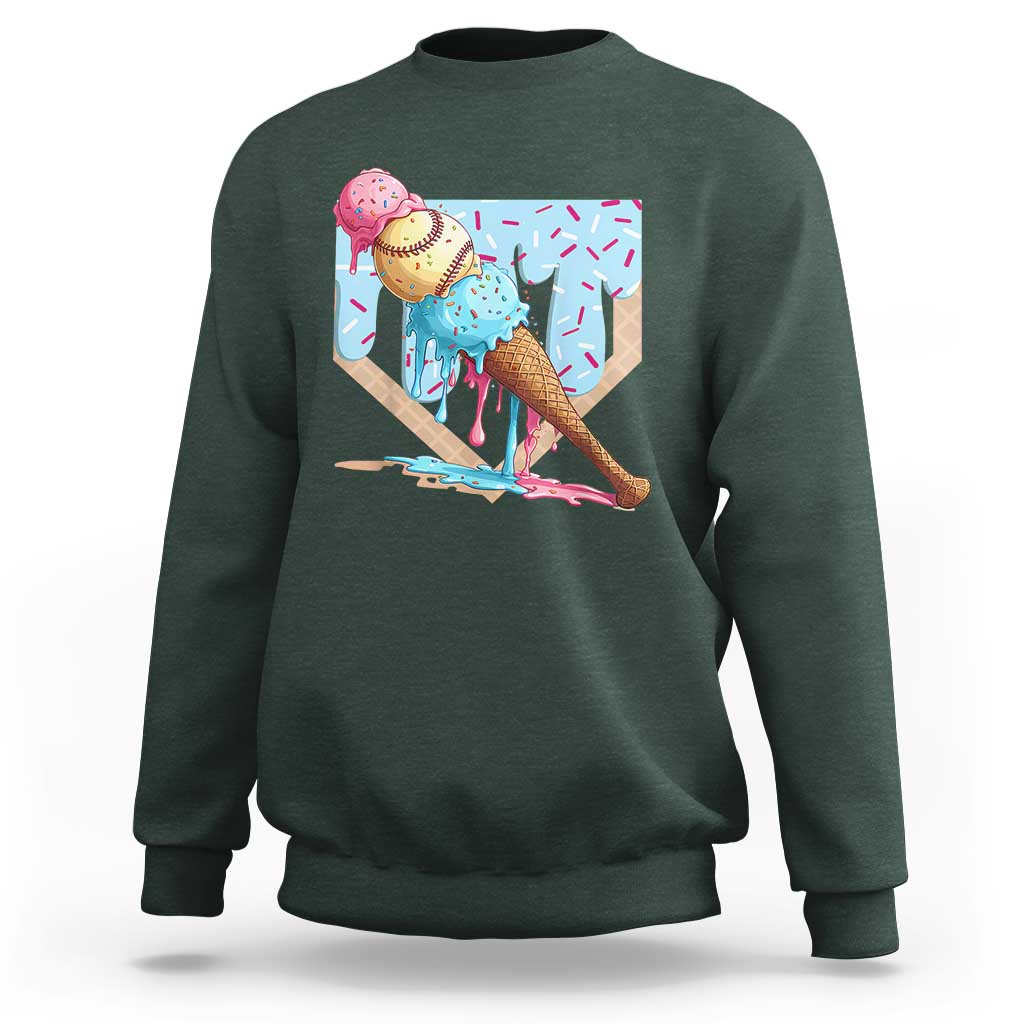 Baseball Ice Cream Dripping Sweatshirt Baseball Bat Home Plate Drip