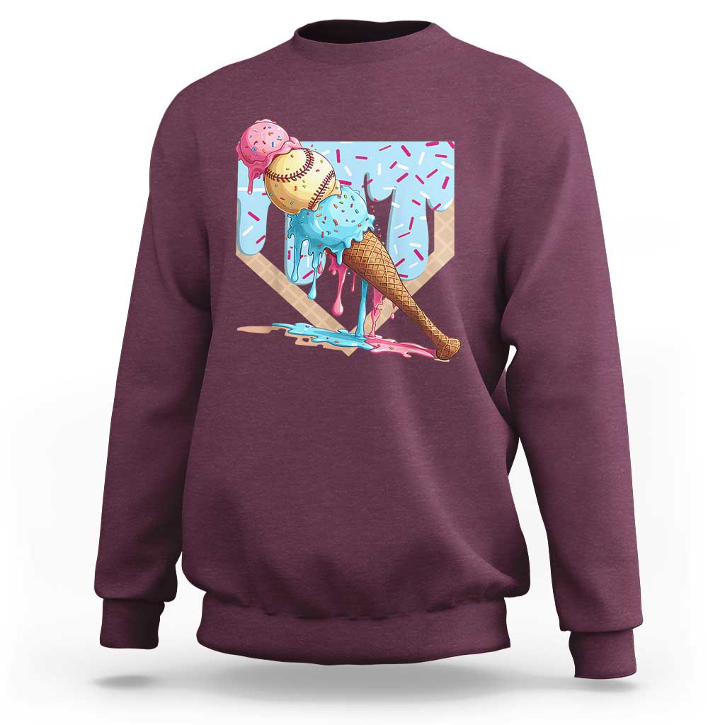 Baseball Ice Cream Dripping Sweatshirt Baseball Bat Home Plate Drip