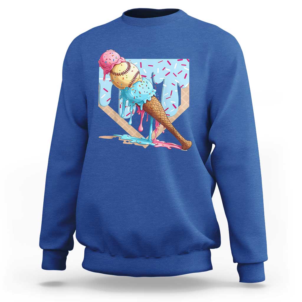 Baseball Ice Cream Dripping Sweatshirt Baseball Bat Home Plate Drip