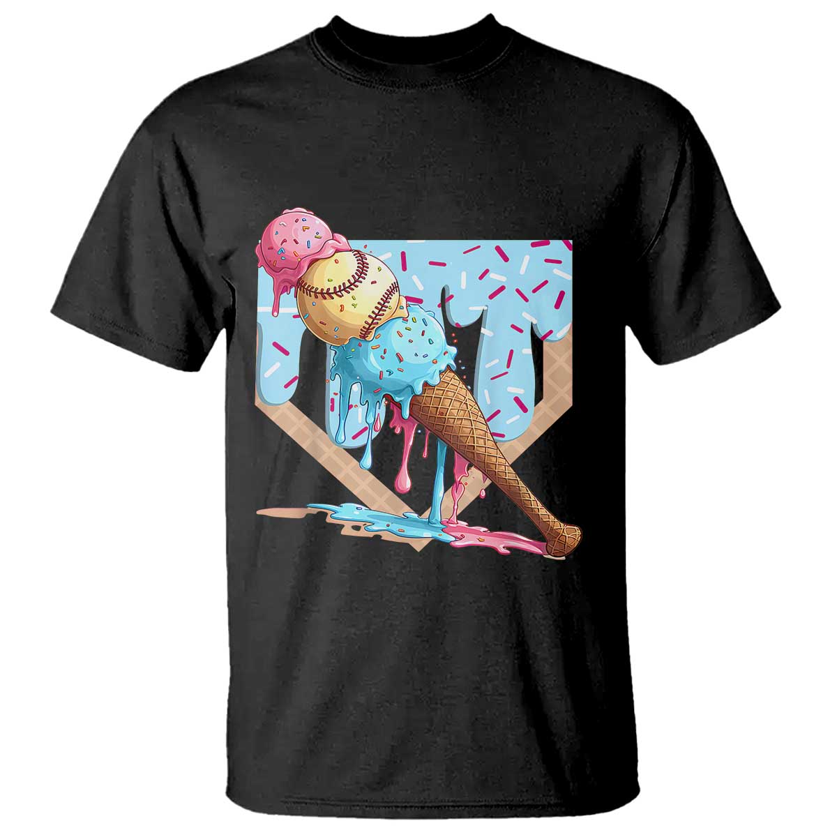 Baseball Ice Cream Dripping T Shirt Baseball Bat Home Plate Drip